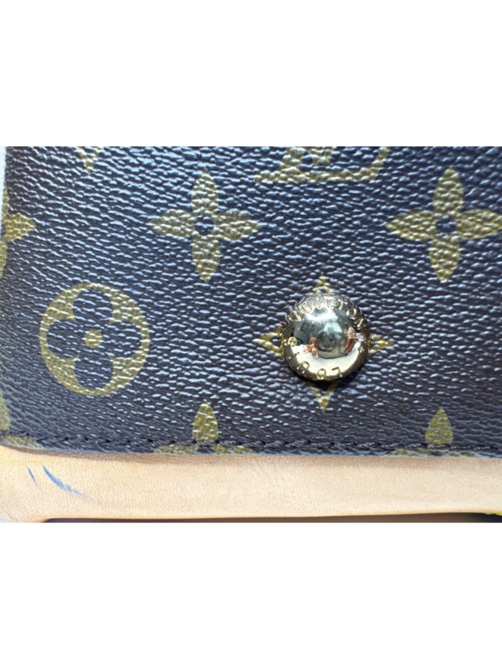 Monogram Canvas Handbag With Beige Leather Trim & Gold Hardware - Picture 7 of 14